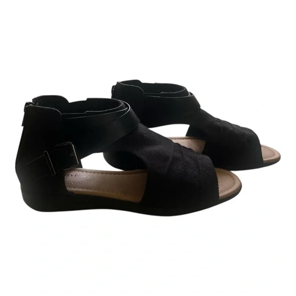 Comfortview summer sandals shoes 7.5 black canvas back zipper strap detail - Picture 2 of 16